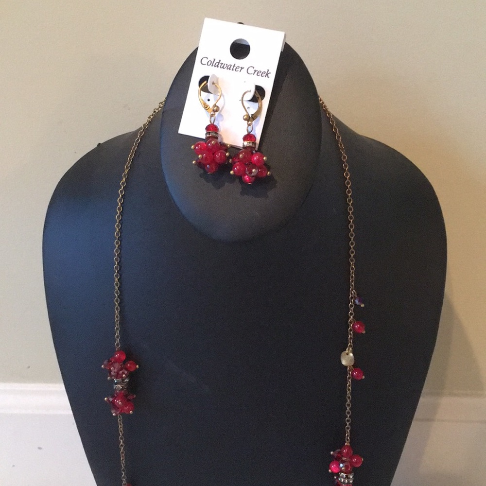 Coldwater Creek Jewelry Set Red Beaded NewNecklace